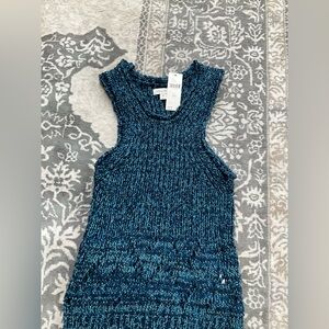 Pilcro Teal & Navy Marled crochet Knit Tank Top XXS NWT